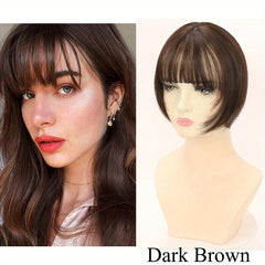 Straight Hair Extensions Clip In Topper Toupee With Bangs Synthetic Hairpiece