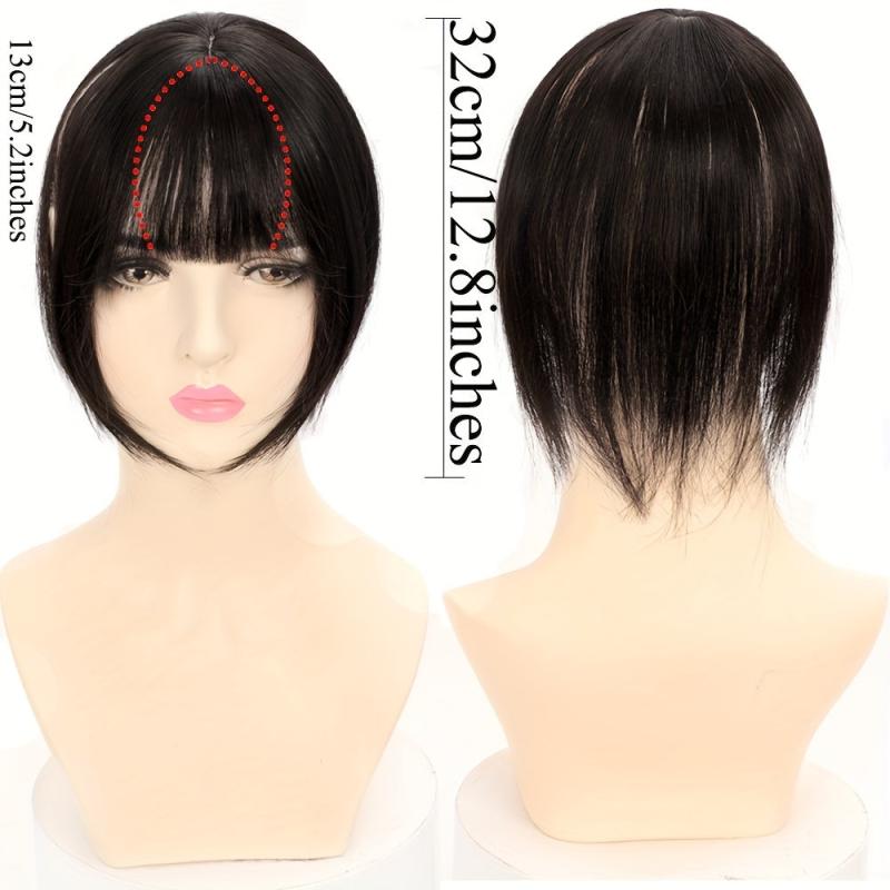 Straight Hair Extensions Clip In Topper Toupee With Bangs Synthetic Hairpiece