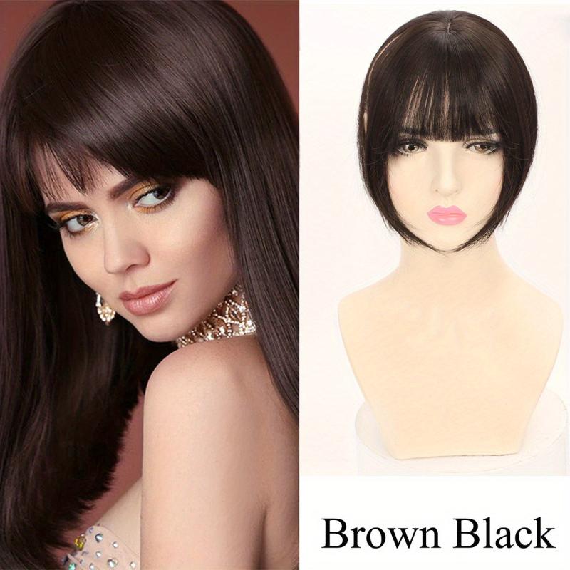 Straight Hair Extensions Clip In Topper Toupee With Bangs Synthetic Hairpiece