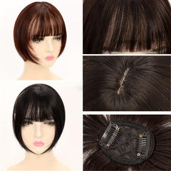 Straight Hair Extensions Clip In Topper Toupee With Bangs Synthetic Hairpiece