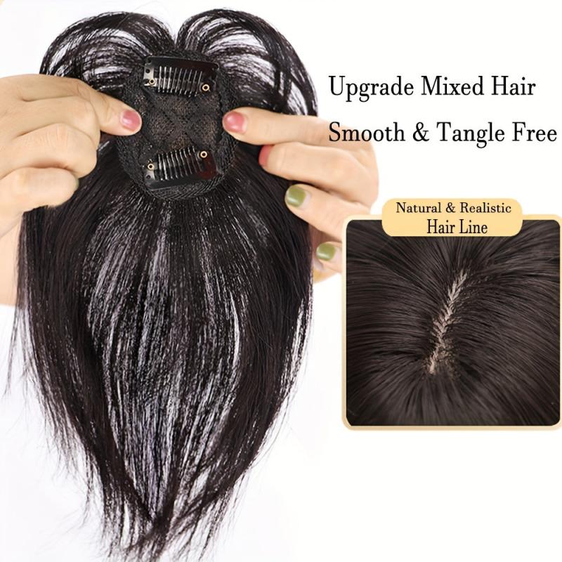 Straight Hair Extensions Clip In Topper Toupee With Bangs Synthetic Hairpiece