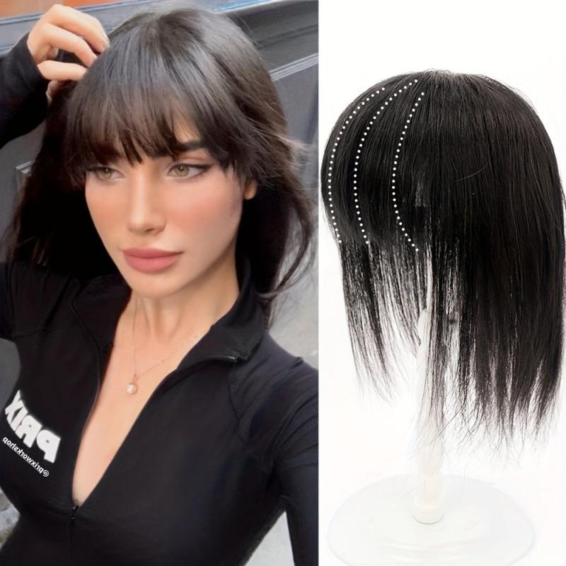 Straight Hair Extensions Clip In Topper Toupee With Bangs Synthetic Hairpiece