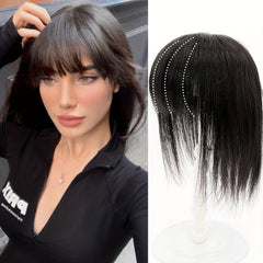 Straight Hair Extensions Clip In Topper Toupee With Bangs Synthetic Hairpiece
