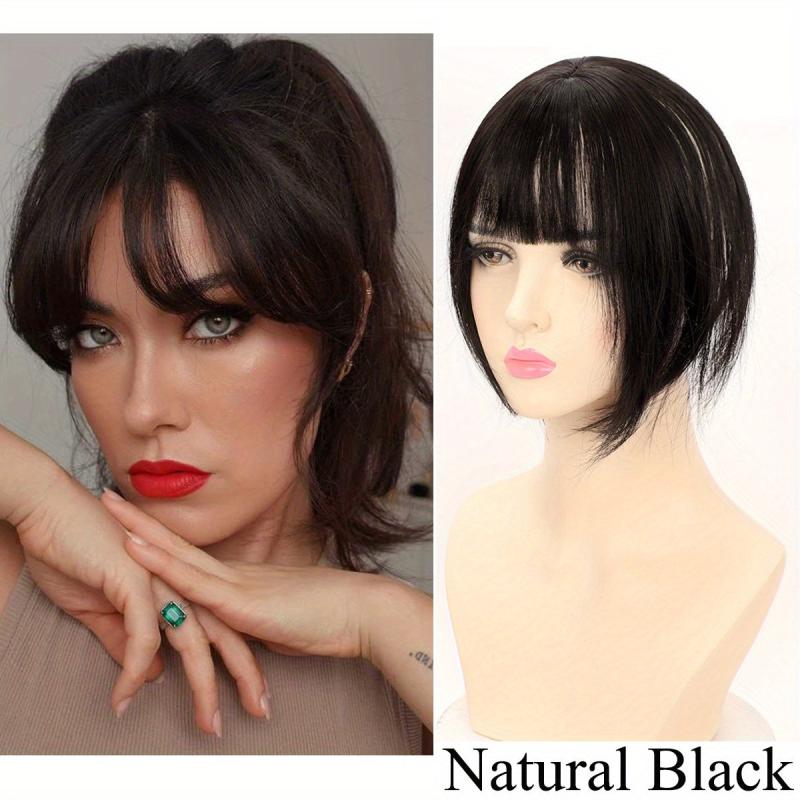 Straight Hair Extensions Clip In Topper Toupee With Bangs Synthetic Hairpiece