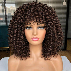 Short Afro Kinky Curly Hair Wigs With Bangs Ombre Glueless Curly Bob Wigs