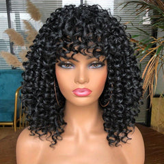 Short Afro Kinky Curly Hair Wigs With Bangs Ombre Glueless Curly Bob Wigs