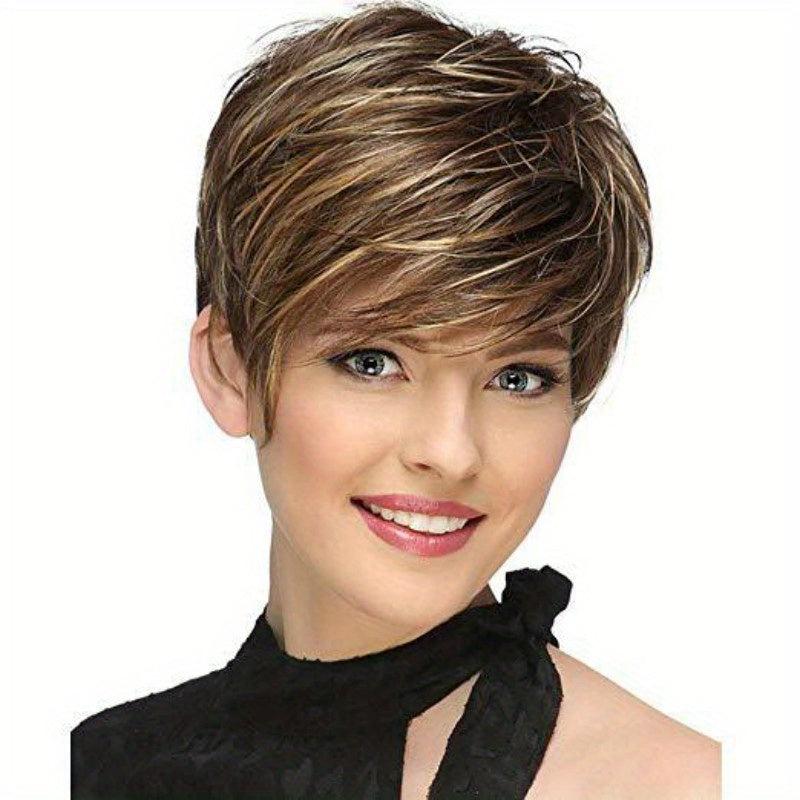20-32cm Gradual Change Short Hair Skewed Bangs Fluffy Wig Synthetic Natural Look