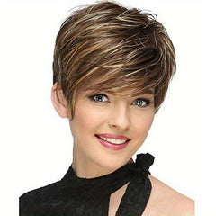 20-32cm Gradual Change Short Hair Skewed Bangs Fluffy Wig Synthetic Natural Look