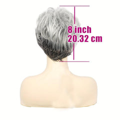 20-32cm Gradual Change Short Hair Skewed Bangs Fluffy Wig Synthetic Natural Look