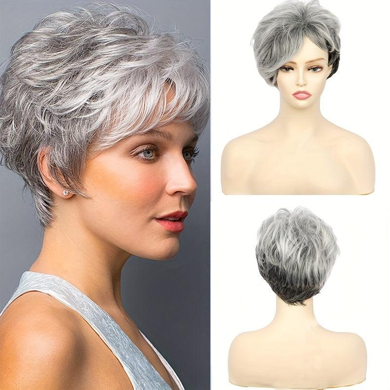 20-32cm Gradual Change Short Hair Skewed Bangs Fluffy Wig Synthetic Natural Look