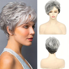 20-32cm Gradual Change Short Hair Skewed Bangs Fluffy Wig Synthetic Natural Look