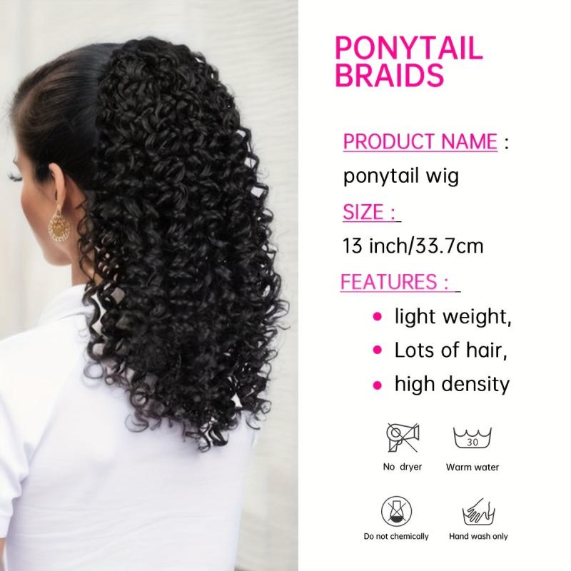 Medium Afro Curly Ponytail Extensions Synthetic Clip In Hair