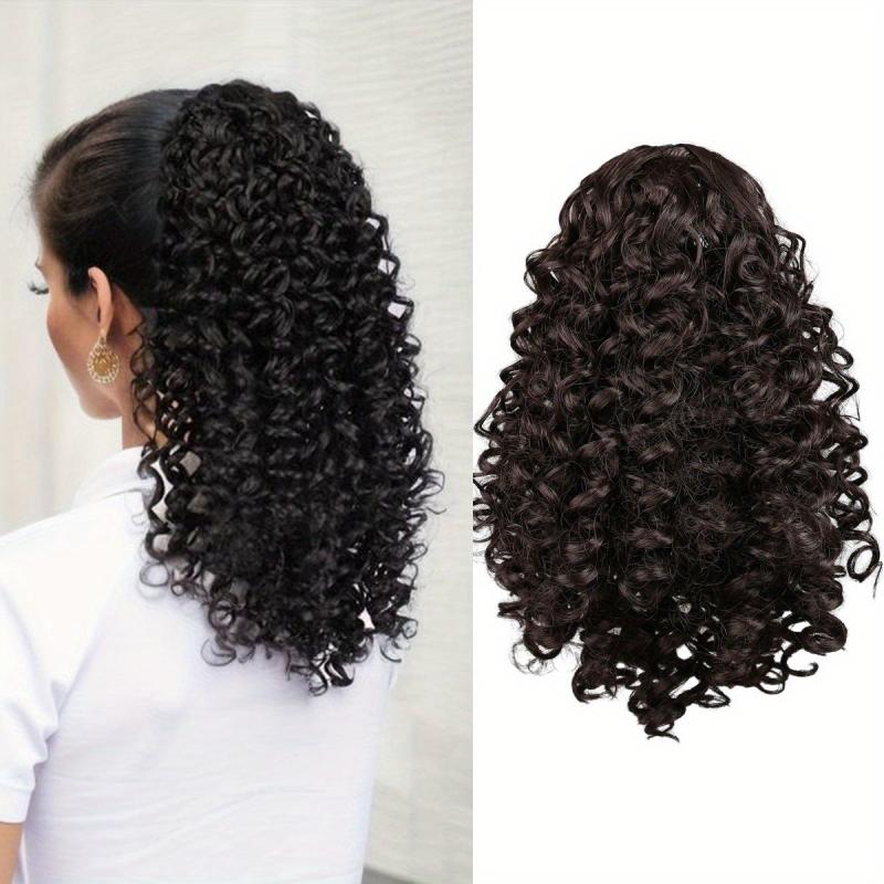 Medium Afro Curly Ponytail Extensions Synthetic Clip In Hair