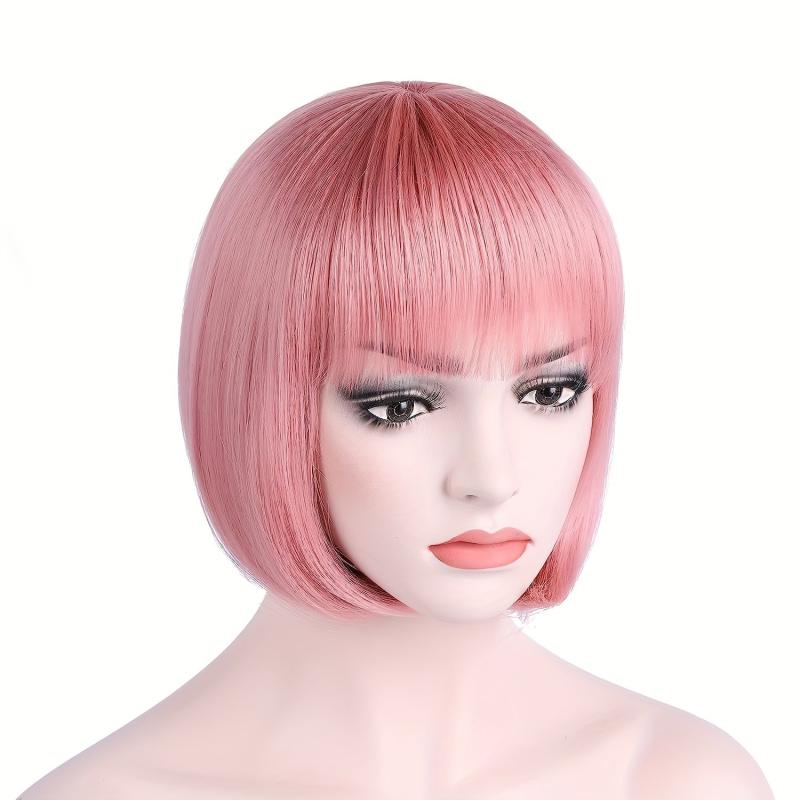 Short Bob Wig Synthetic Wig With Bangs Anime Cosplay for Halloween Party