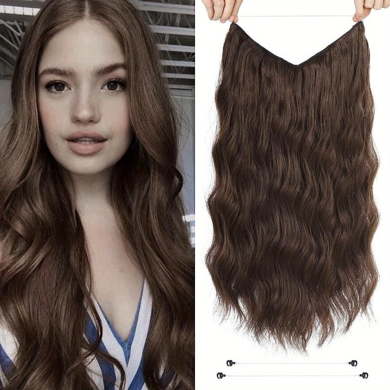 Curly Wavy Hair Invisible Hair Extensions Synthetic Fishing Line Hair Extensions