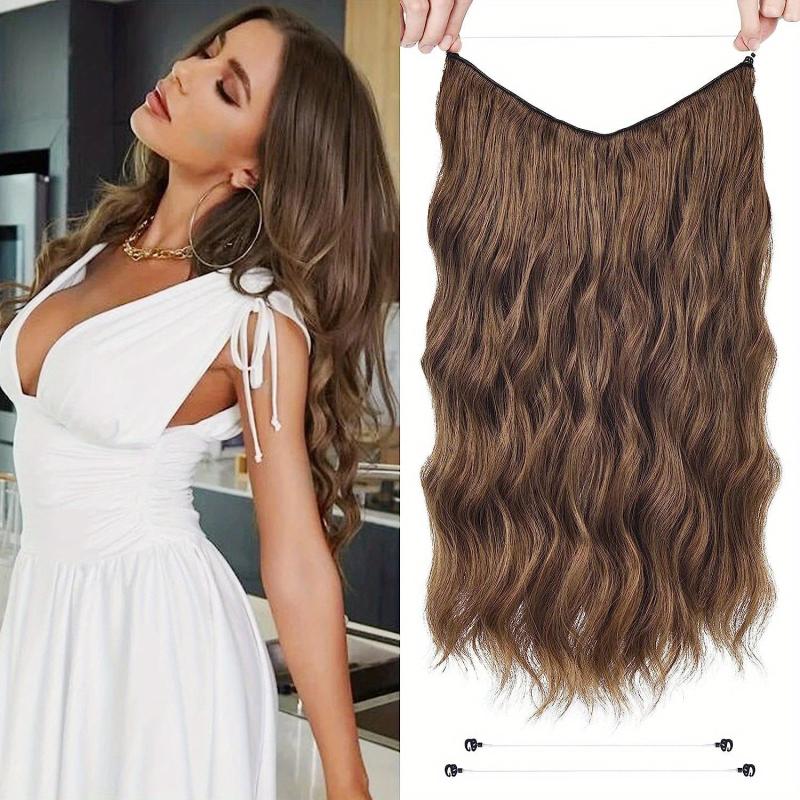 Curly Wavy Hair Invisible Hair Extensions Synthetic Fishing Line Hair Extensions