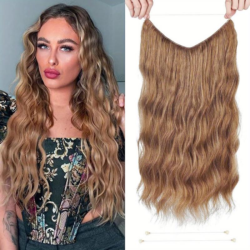 Curly Wavy Hair Invisible Hair Extensions Synthetic Fishing Line Hair Extensions