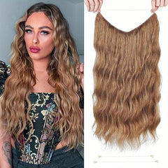 Curly Wavy Hair Invisible Hair Extensions Synthetic Fishing Line Hair Extensions
