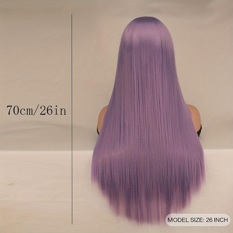 Purple Long Straight Hair Wig 66cm Heat Resistant Synthetic Buckle Net for Women