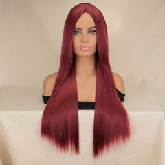 Purple Long Straight Hair Wig 66cm Heat Resistant Synthetic Buckle Net for Women