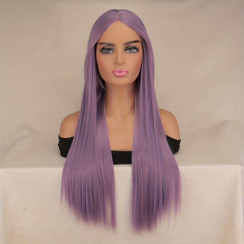 Purple Long Straight Hair Wig 66cm Heat Resistant Synthetic Buckle Net for Women