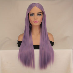 Purple Long Straight Hair Wig 66cm Heat Resistant Synthetic Buckle Net for Women