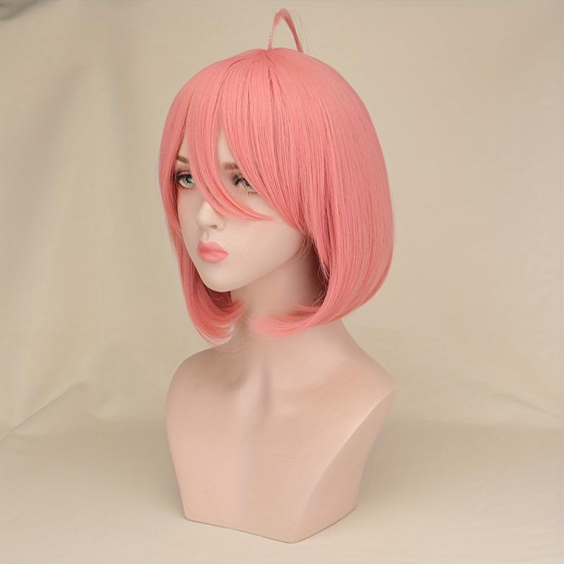 Short Straight Bob Cut Synthetic Wig with Hairbangs for Girl Women