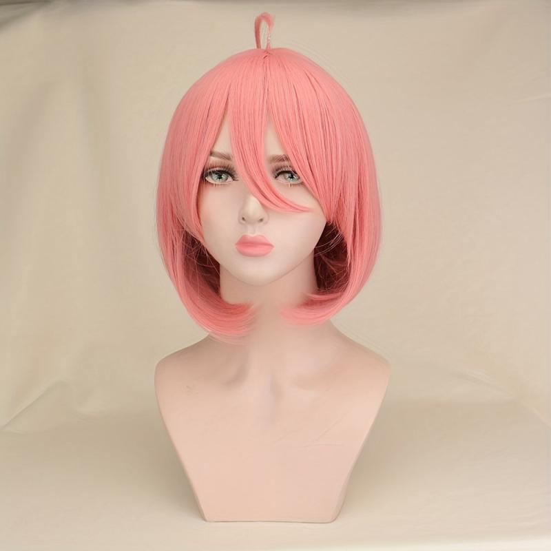 Short Straight Bob Cut Synthetic Wig with Hairbangs for Girl Women