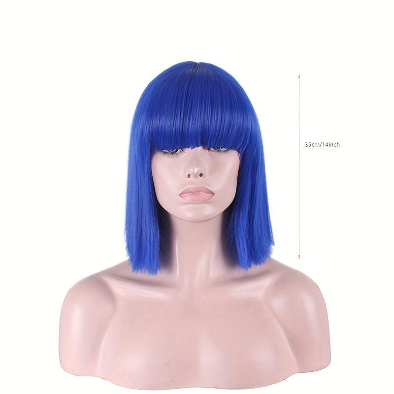 Short Bob Straight Hair Wig With Bangs 35 56 Cm Women Cosplay Halloween Use