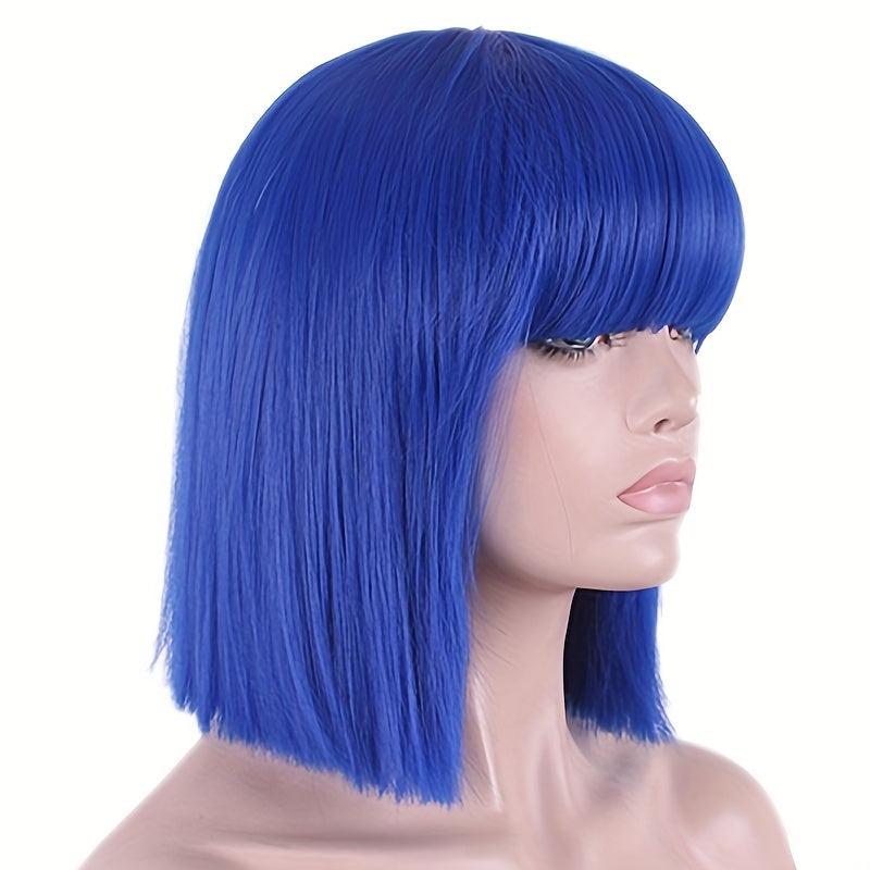 Short Bob Straight Hair Wig With Bangs 35 56 Cm Women Cosplay Halloween Use