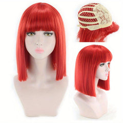 Short Bob Straight Hair Wig With Bangs 35 56 Cm Women Cosplay Halloween Use