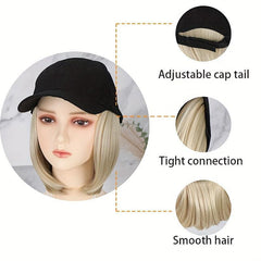 Short Bob Hat Cap Wig for Women Straight Synthetic Hair High Temperature Fiber
