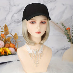 Short Bob Hat Cap Wig for Women Straight Synthetic Hair High Temperature Fiber
