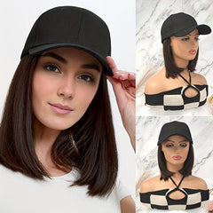 Short Bob Hat Cap Wig for Women Straight Synthetic Hair High Temperature Fiber