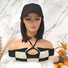 Short Bob Hat Cap Wig for Women Straight Synthetic Hair High Temperature Fiber