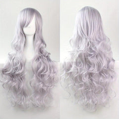 28cm Long Wavy Wig with Bangs Cosplay Wig for Women Synthetic Hair Wig