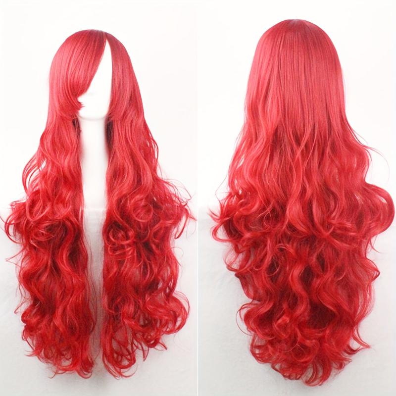 28cm Long Wavy Wig with Bangs Cosplay Wig for Women Synthetic Hair Wig