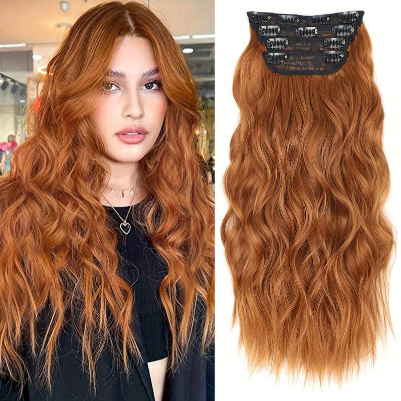 4pcs 50.8cm Clip In Hair Extensions Wavy Curly Synthetic Fiber Hairpieces