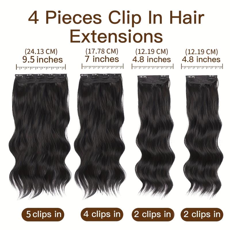4pcs 50.8cm Clip In Hair Extensions Wavy Curly Synthetic Fiber Hairpieces