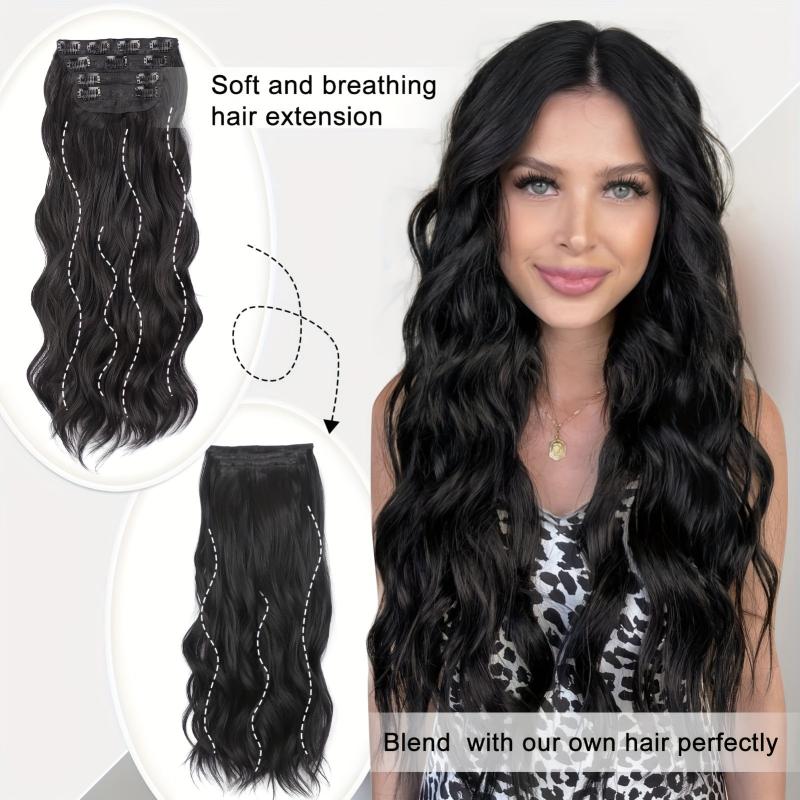 4pcs 50.8cm Clip In Hair Extensions Wavy Curly Synthetic Fiber Hairpieces