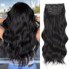 4pcs 50.8cm Clip In Hair Extensions Wavy Curly Synthetic Fiber Hairpieces