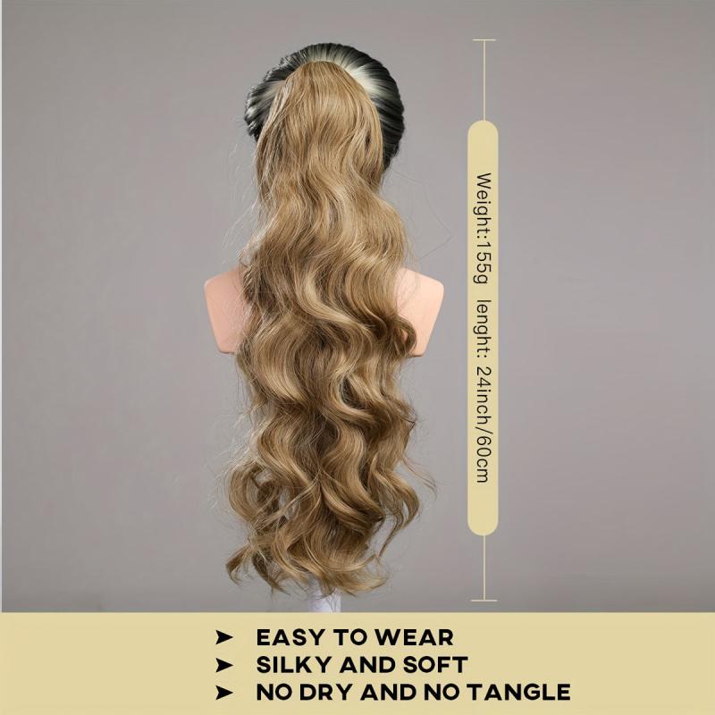 Long Wavy Ponytail Extensions Synthetic Clip In Hair Natural Daily Use