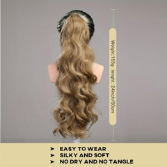 Long Wavy Ponytail Extensions Synthetic Clip In Hair Natural Daily Use