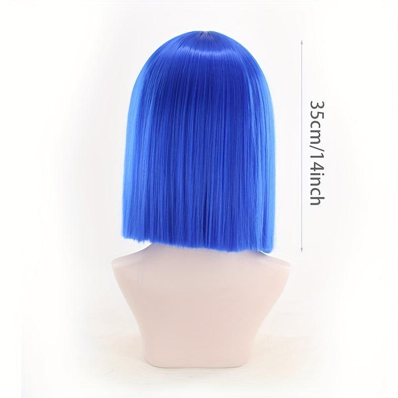 Straight Bob Cut Wigs With Bangs Shoulder Length Synthetic Fiber Rose Net Wigs