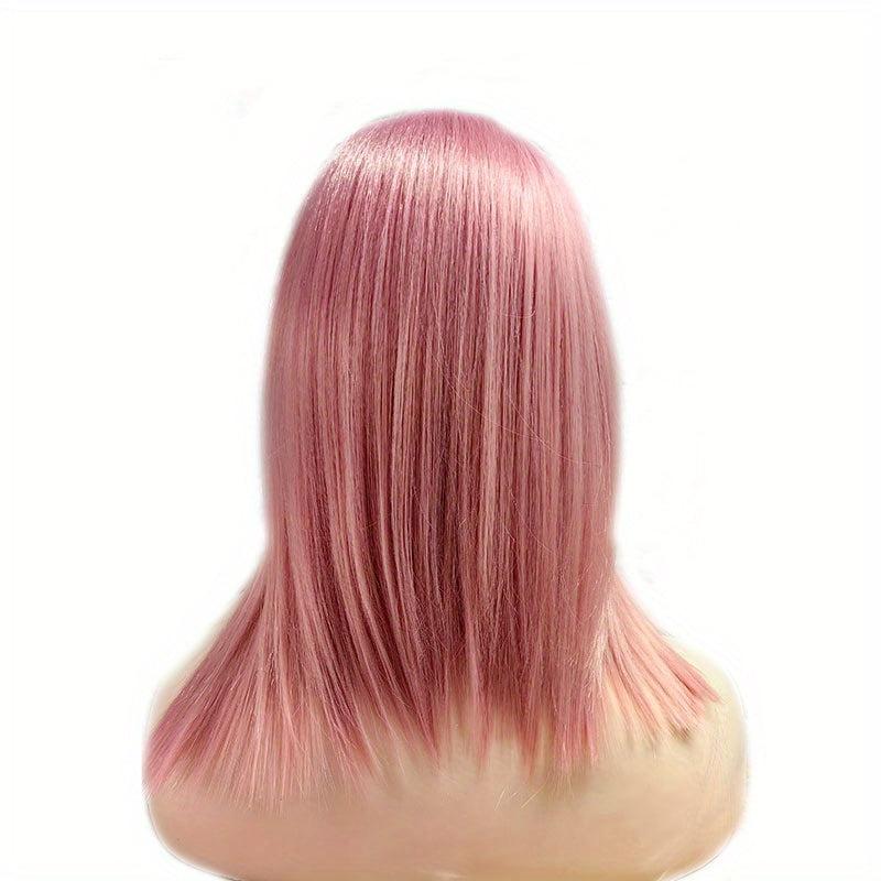 Straight Bob Cut Wigs With Bangs Shoulder Length Synthetic Fiber Rose Net Wigs