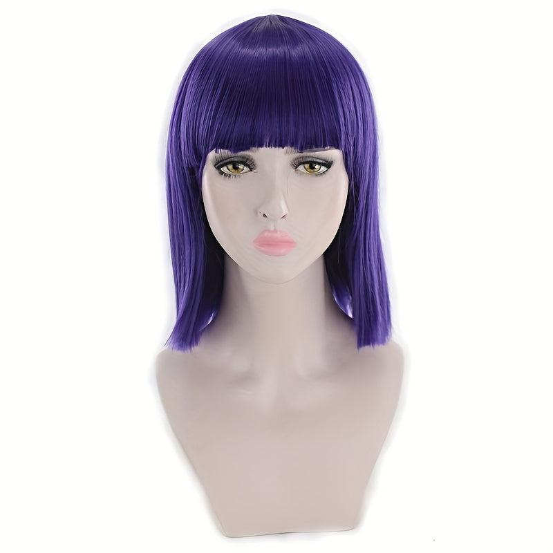 Straight Bob Cut Wigs With Bangs Shoulder Length Synthetic Fiber Rose Net Wigs
