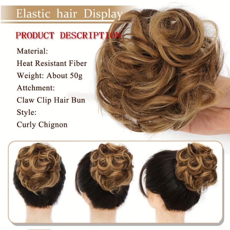 Curly Hair Bun Clip Claw Synthetic Ponytail Extensions Messy Chignon