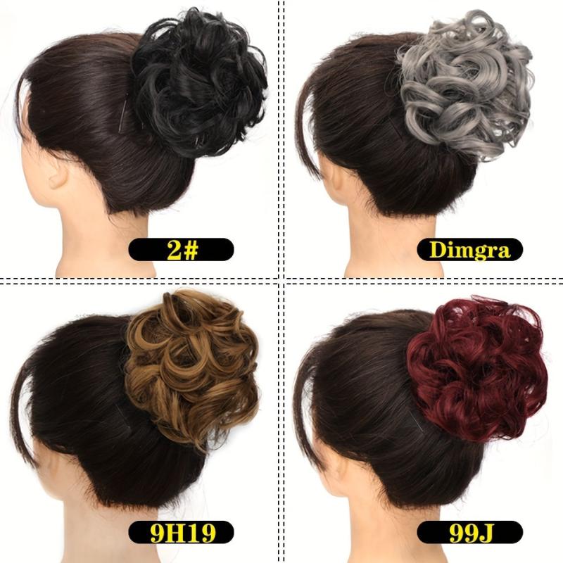 Curly Hair Bun Clip Claw Synthetic Ponytail Extensions Messy Chignon
