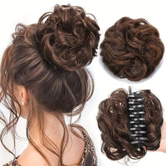 Curly Hair Bun Clip Claw Synthetic Ponytail Extensions Messy Chignon