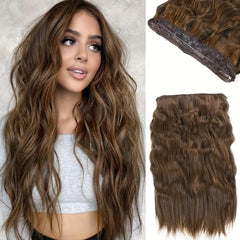 Long Wavy Hair Extensions Transparent Wire Synthetic Hair Adjustable Size